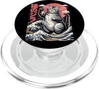 Catzilla Great Wave - Gráfico de Humor de Gato japonés PopSockets PopGrip para MagSafe