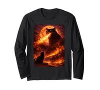 Catzilla Howling At Moon, Divertida Gata mística Vintage Manga Larga