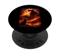 Catzilla Howling At Moon, Divertida Gata mística Vintage PopSockets PopGrip Adhesivo