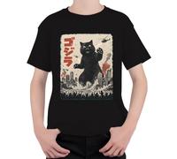 Catzilla Japón Monster Kaiju Gigante Gato City Camiseta infantil, Negro , 140