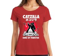 Catzilla King of Pawster Japan Kaiju Statement - Camiseta para mujer, rojo