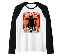 Catzilla Retro Japonés Gato Gigante Kaiju Monster City Camiseta Manga Raglan