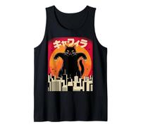 Catzilla Retro Japonés Gato Gigante Kaiju Monster City Camiseta sin Mangas