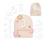 CATZUM 1 Unidad Tarjetas de Hitos Mensuales para Bebé, Estilo Floral de Madera, Accesorios para Fotos de Bebé 0-12 Meses, Unisex, Ideal para Baby Shower y Registro de Crecimiento
