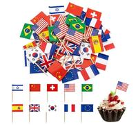 CATZUM 100 Palillos con Banderas del Mundo - Palillos de Madera y Banderines de Papel 2,5x3,5 cm - Decoración para Cócteles, Cupcakes, Aperitivos y Fiestas Temáticas Internacionales