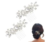CATZUM 2 de el cabello de novia, peinetas nupciales con cristal plateado y purpurina, adornos para el pelo, tocados de vid flor hojas perlas, horquillas dama, boda, comunión y confirmación (Plata)
