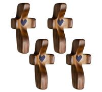 CATZUM 4 PCS Cruces de Madera, Cruz de Bolsillo de Madera en Forma de Corazón, Cruz de Jesús para Oración, Alivio del Estrés y Regalos Cristianos