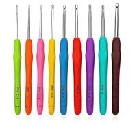 CATZUM Juego de 9 agujas ergonómicas, metal con mango de silicona, extralargas para principiantes y amantes, ideal como crochet kit y tamaños de 2/2,5/3/3,5/4/4,5/5/5,5/6 mm (14 cm) (Multicolor)