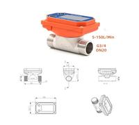 Caudalímetro, Medidor de flujo con pantalla digital celda seca, acero inoxidable, LCD, sensor rosca for riego granjas y jardines(DN20 G3-4 5-150LPM)