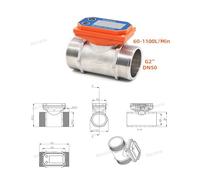 Caudalímetro, Medidor de flujo con pantalla digital celda seca, acero inoxidable, LCD, sensor rosca for riego granjas y jardines(DN50 G2 60-1100LPM)