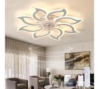 Caufloce Grande Ceiling Fan with Light Dormitorio LED Regulable Ventilador de Techo con Luz Reversibile Compatible con Alexa Silencioso Ceiling Fan with Light Flor Smart 6 Velocidades-Blanco,Alexa