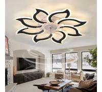 Caufloce Grande Ceiling Fan with Light Dormitorio LED Regulable Ventilador de Techo con Luz Reversibile Moderno Mando a Distancia Silencioso Ceiling Fan with Light Flor Smart 6 Velocidades-Nego