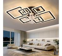 Caufloce Moderna Minimalista Lampara Ventilador con Control Rem y App; Ventilador de 7 Aspas con Luz Led, 6 Velocidades, Silencioso, Regulable y Cuidado de La Vista Para Dormitorios, Salón, Negro