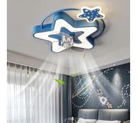 Caufloce Niño Lampara De Techo Con Ventilador Reversible Dc Regulable Ventilador De Techo Con Luz 6 Velocidades Ceiling Fan with Light and Remote Control Para Cuarto De Niños-Blue Stars