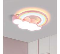 Caufloce Niños Lampara Techo Y Mando A Distancia LED Dormitorio Luz De Techo Moderno Regulable 3000K-6000K Salon Luces Techo Interior 48W Metal Comedor Función De Memoria-Pink