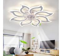 Caufloce Salón Ventilador De Techo Con Luz Reversible, Regulable Lamparas Ventilador De Techo Alexa APP, Moderno Lámpara Ventilador Timer 6 Velocidad Flor Para Dormitorio-white