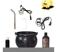 Cauldron Halloween Decor, Floating Potion Bottle, Bubbling Mist Diffuser Effect, LED Light-Up Cauldron Base, Spooky Pot Decoration for Table, Kitchen, Yard, Black with Bottle, Centerpiece