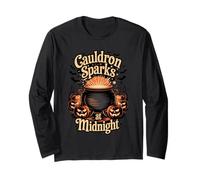 Cauldron Sparks at Midnight Funny Magic Halloween Manga Larga