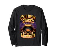 Cauldron Sparks at Midnight Funny Magic Halloween Manga Larga