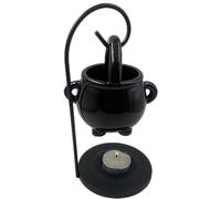 Cauldron Wax Burner - Cuenco de cerámica negra para colgar, aroma de soporte de metal, difusor de velas de té Spooky, exquisito gótico para la meditación