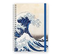 Cauliflower Journals Cuaderno A5 en espiral con diseño temático de La Gran Ola de Hokusai, artista japonés, 120 páginas con reglas, doble bolsillo y divisor de página elástico (Gran Ola)