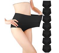cauniss Bragas de algodón de Cintura Alta para recuperar sección C después del Parto Suave Cobertura Completa Ropa Interior para Mujer (Paquete de 7) - Negro - Large