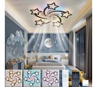 Caunmar 69CM Lampara Ventilador Techo Infantil Silencioso Ventilador De Techo Con Luz Rgb Regulable Ceiling Fan with Light and Remote Control Diseño De Estrella Fugaz Dormitorio/Habitación Infantil