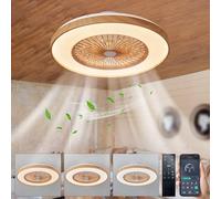 Caunmar Ventilador De Techo Con Luz Sin Aspas, Lámpara Silenciosa, Motor DC Reversible, Regulable, Plafón Para Dormitorio Salón, Color De Vetas De Madera