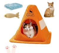 Caution Bad Cat Bed, 2026 Cute Soft Fleece Cozy Zipper Pet House with Detachable Inner Padding, Non-Slip Bottom, Warm Fleece Pet Tent House for Indoor Cat, Small Dog (Naranja, L: 22.0" x 22.0" x 20.5