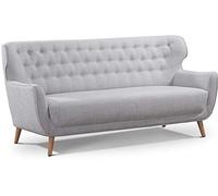 CAVADORE Abby Sofá Acolchado de 3 plazas, de Estilo clásico y con Acabado capitoné, Unas Medidas de 183 נ89 נ88 cm, confeccionado en Tejido Estructurado y en Color Gris Claro