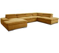 CAVADORE Alkatraz - Paisaje de diseño Moderno en Forma de U con Silla Larga Izquierda y puf Derecho, con función de Cama + Ajuste de cabecero, 350 x 73 x 226 cm, Color Amarillo
