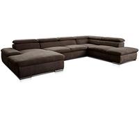 CAVADORE Alkatraz - Paisaje de salón en diseño Moderno/Forma de U con Silla Larga Izquierda y otomana Derecha/Incluye cabecero Ajustable / 350 x 73 x 226 / marrón