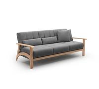 CAVADORE Billan - Sofá Cama de 3 plazas, diseño escandinavo con Cama y Estructura de Madera Maciza de Haya, 199 x 88 x 106 cm, Color Gris