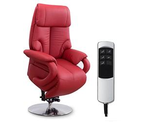 CAVADORE Istanbul - Sillón de Piel con Ayuda para levantarse, función Relax Ajustable eléctricamente, 2 Motores eléctricos, 80 x 115 x 79 cm, Piel auténtica, Color Rojo