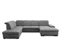 CAVADORE Lexi en forma de U con tumbona XXL, incluye cama, cajón, espacio de almacenamiento y función de cabecero, fácil eliminación de manchas gracias a Soft Clean, 329 x 82-99 x 224 cm, tejido plano: gris