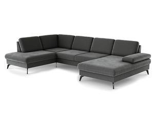 CAVADORE Moritz - Paisaje de sofá con Silla Larga en diseño Moderno, Ajuste de Profundidad del Asiento y Patas de Metal Negro Mate, 212 x 82 x 335 cm, Microfibra, Color Verde Oliva Gris