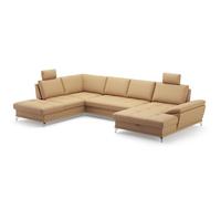 Cavadore Paisaje residencial Castiel con muelles/Sillón con Silla Larga Grande, Ajuste de la Profundidad del Asiento, reposacabezas y Patas de Metal Satinado, 363 x 89-104 x 223, Piel auténtica