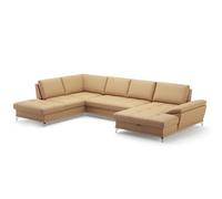 CAVADORE Paisaje residencial Castiel con muelles/Sillón con Silla Larga Grande, Ajuste de Profundidad del Asiento y Patas de Metal Satinado, 368 x 89 x 232, Piel auténtica, Color Beige