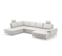 CAVADORE Paisaje residencial Castiel con muelles/Sillón con Silla Larga Grande, Ajuste de Profundidad del Asiento, reposacabezas y Patas de Metal Satinado, 363 x 89-104 x 223, Piel auténtica, Color