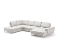 CAVADORE Paisaje residencial Castiel con muelles/Sillón con Silla Larga Grande, Ajuste de Profundidad del Asiento y Patas de Metal Satinado, 363 x 89 x 223, Piel auténtica, Color Blanco