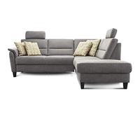 CAVADORE Palera Sofá esquinero con núcleo de muelles, Forma de L, con otomana a la Derecha, 236 x 89 x 212, imitación de Piel de búfalo, Color Gris Claro