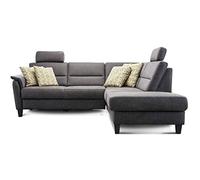 CAVADORE Palera Sofá esquinero con núcleo de muelles, Forma de L, con otomana a la Derecha, 236 x 89 x 212, imitación de Piel de búfalo, Color Gris Oscuro