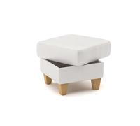 CAVADORE Palera - Taburete de Piel con Espacio de Almacenamiento y Patas de Madera Maciza, 58 x 48 x 58 cm, Color Blanco