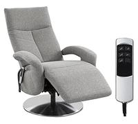 CAVADORE Sillón de TV Tirol con batería/Sillón de TV con función de relajación Ajustable eléctrica/2 Motores eléctricos/inalámbrico/74 x 112 x 82 / Tejido Estructural: Gris Claro