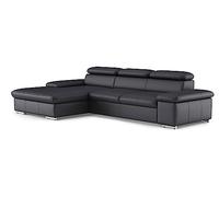 CAVADORE Sofá Cama Valerie de Piel auténtica con Chair XL, sofá esquinero con función de Cama, cabecero Ajustable + Silla Larga Grande, 286 x 73 x 174 cm, Piel Negra