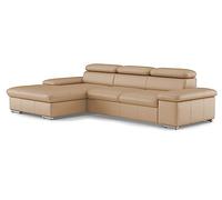 CAVADORE Sofá Cama Valerie de Piel auténtica con Chair XL, sofá esquinero con función de Cama, cabecero Ajustable + Silla Larga Grande, 286 x 73 x 174 cm, Piel Beige