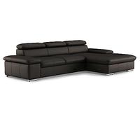 CAVADORE Sofá Cama Valerie de Piel con Chair XL, sofá esquinero con función de Dormir, cabecero Ajustable + Silla Larga Grande, 286 x 73 x 174 cm, Piel auténtica, Color marrón Oscuro