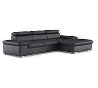 CAVADORE Sofá Cama Valerie de Piel con Chair XL, sofá esquinero con función de Dormir, cabecero Ajustable + Silla Larga Grande, 286 x 73 x 174 cm, Piel auténtica, Color Negro