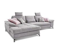 CAVADORE Sofá Castiel en Forma de L con muelles/Sofá esquinero Grande con Ajuste de Profundidad del Asiento, reposacabezas y Silla Larga XL, 312 x 114 x 173 cm, Tejido de Tela, Color Gris Claro