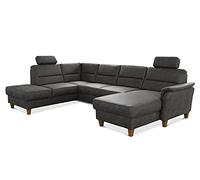 CAVADORE Sofá en Forma de U Palera con muelles con 2 reposacabezas, 314 x 89 x 212 cm, Microfibra de imitación de Piel, Color Gris Oscuro